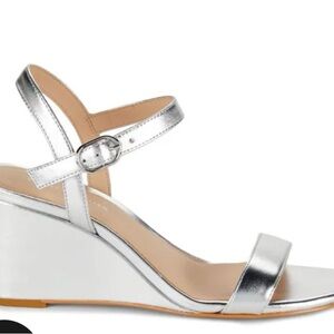 Stuart Weitzman Dancer Silver Metallic wedge leather sandal